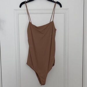 Zara Tan Cowl-Neck Spaghetti-Strap Bodysuit
